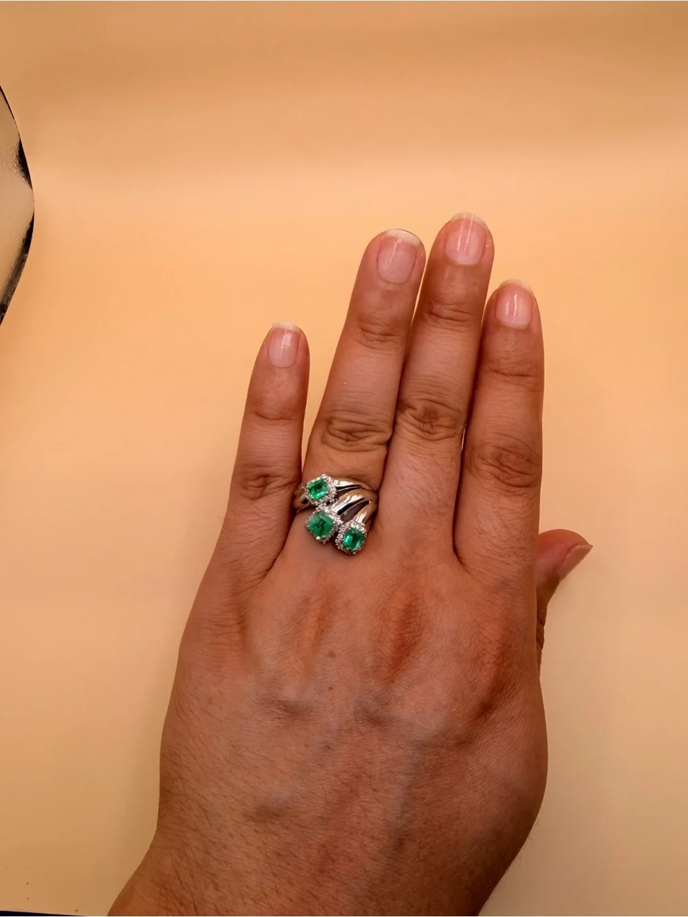Vintage Platinum 900 Diamond & Colombian Emerald Ring Size 7.